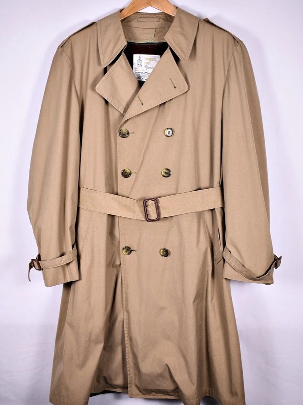 Vintage London Fog Maincoats Tan Trench Coat 44R Removable Liner